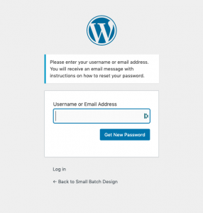 Image of WordPress Password reset screen